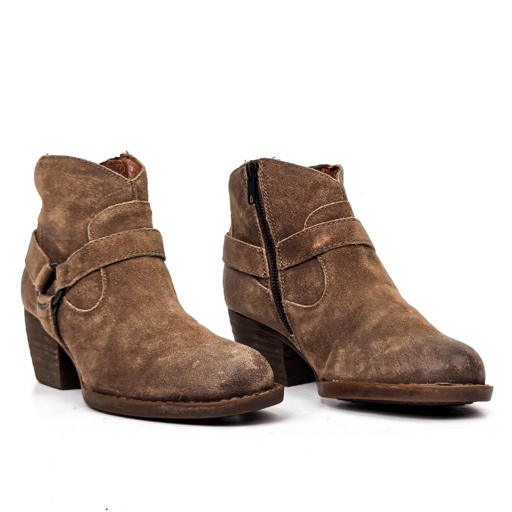 Born Women Distress Suede Zip Western Harness Moto Ankle Boots sz 7.5